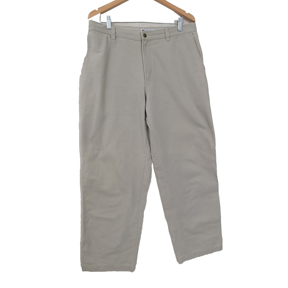 Columbia Cargo Utility Pants Mens 35 Beige Workwear Multi Pocket Cotton Straight